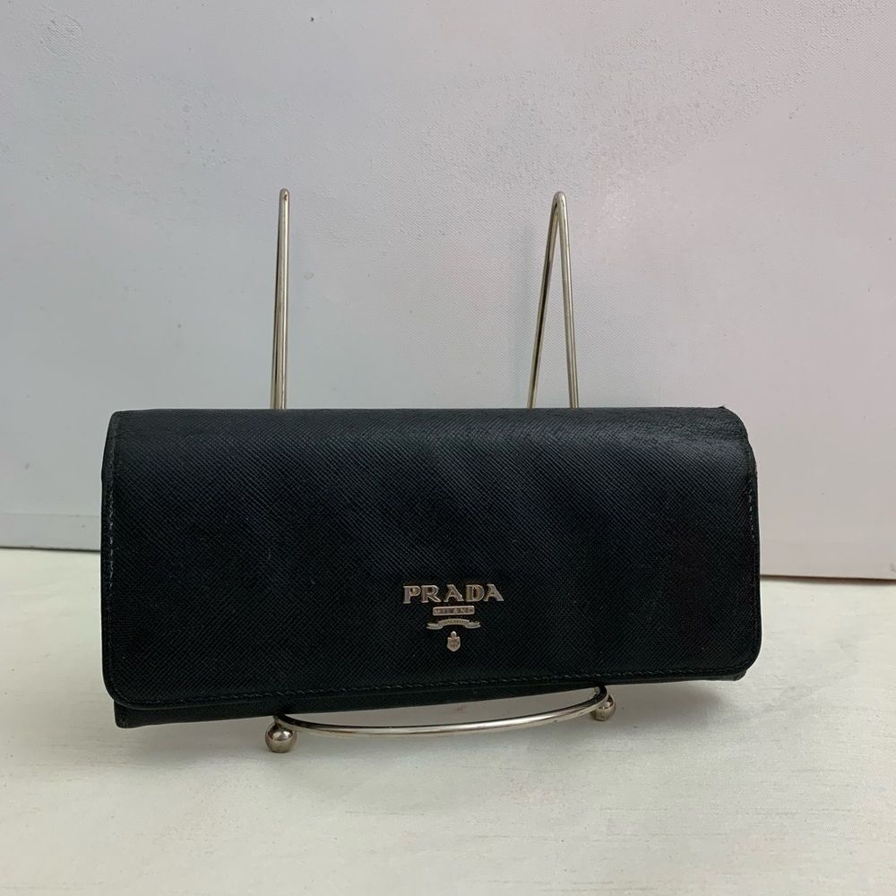 Prada Saffiano Black Leather Long Wallet